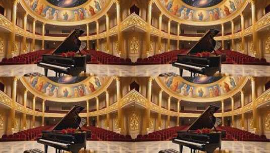 金色音乐厅钢琴演奏背景4K高清在线视频素材下载