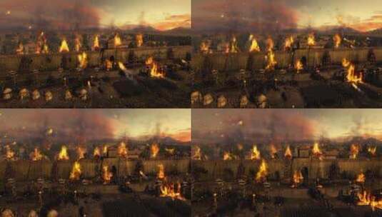 古代沙场攻占城池火攻三维动画高清在线视频素材下载