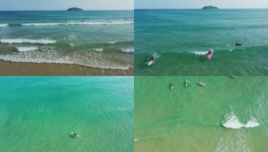 海南万宁石梅湾日月湾冲浪风光大海航拍高清在线视频素材下载