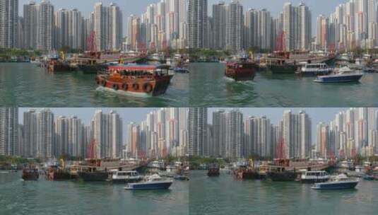 香港港口的船只高清在线视频素材下载