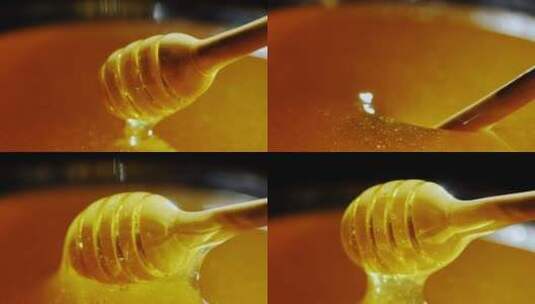 一个木勺放进蜂蜜里高清在线视频素材下载