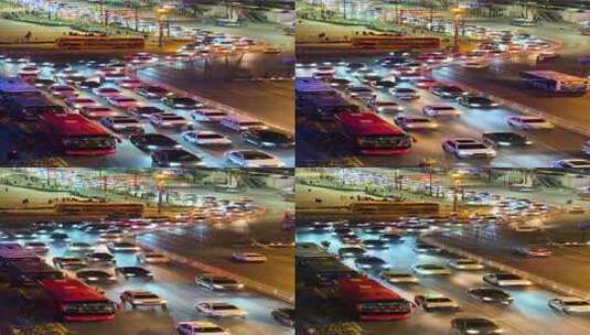 武汉沿江大道江滩道路夜晚车流繁华景象高清在线视频素材下载