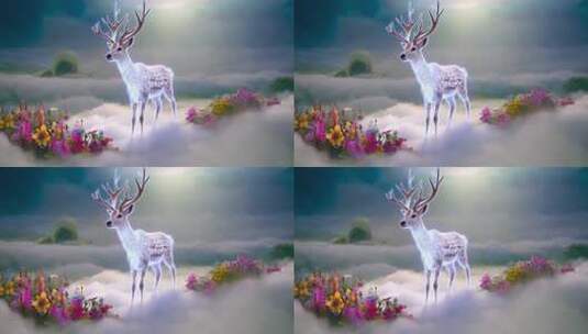 梦幻场景中的发光麋鹿高清在线视频素材下载