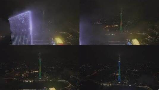 夜晚广州城市航拍/广州塔/中国经济/广州CBD高清在线视频素材下载