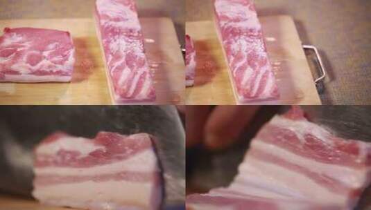 【镜头合集】切猪肉片猪肉肉片炒肉高清在线视频素材下载