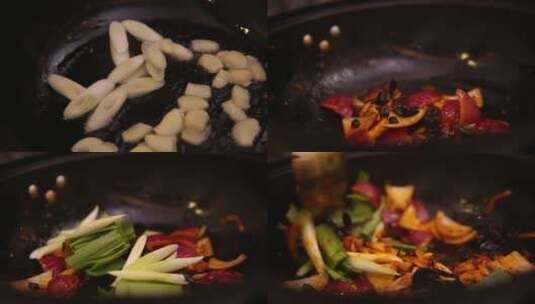 【镜头合集】葱姜蒜配菜炝锅高清在线视频素材下载