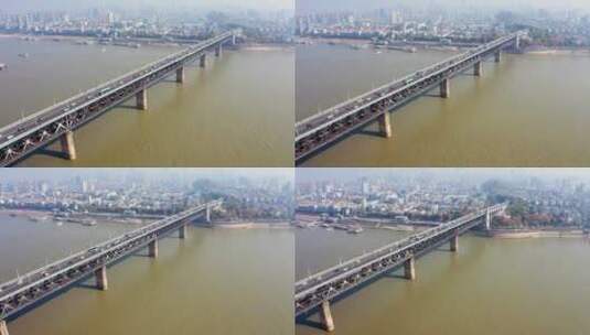 武汉长江大桥航拍1高清在线视频素材下载