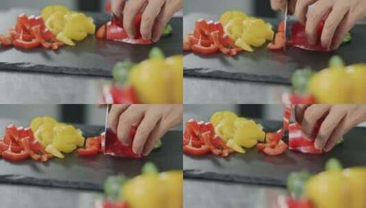 厨师切柿子椒高清在线视频素材下载
