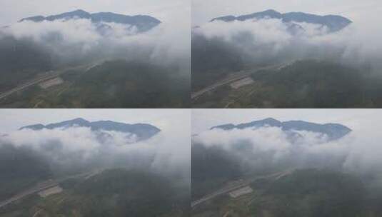 航拍乡间雨雾云雾山野山峰风景大景高清在线视频素材下载
