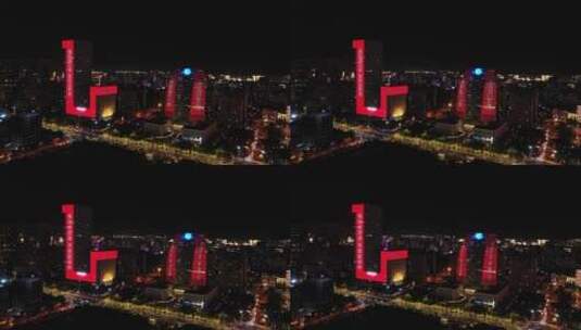海口市新海航大厦海南大厦大景夜景左环绕高清在线视频素材下载