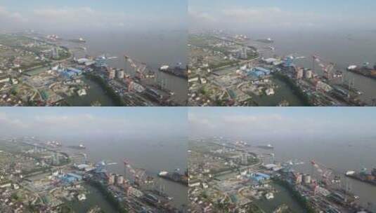 上海崇明江南造船厂振华重工港口4K航拍高清在线视频素材下载