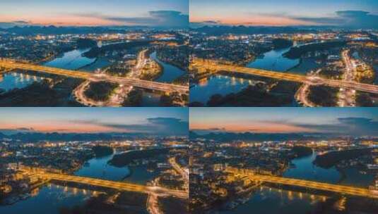 4k桂林漓江桥夜景光绘车流城市发展延时高清在线视频素材下载