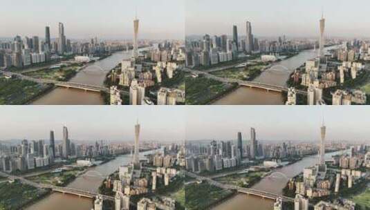 夕阳映衬下的广州塔和cbd20高清在线视频素材下载