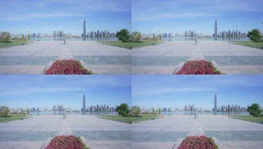 武汉江岸区汉口江滩蓝天白云风景高清在线视频素材下载