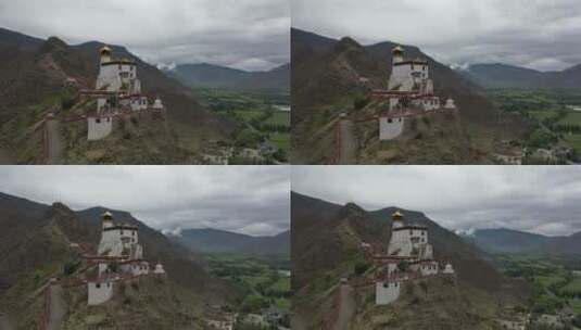 西藏山南市雍布拉康寺庙建筑风光航拍高清在线视频素材下载