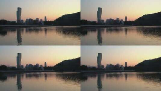 夕阳下的重庆渝北照母山人和水库自然风光高清在线视频素材下载