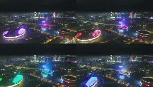 义乌城市夜景风光 航拍高清在线视频素材下载