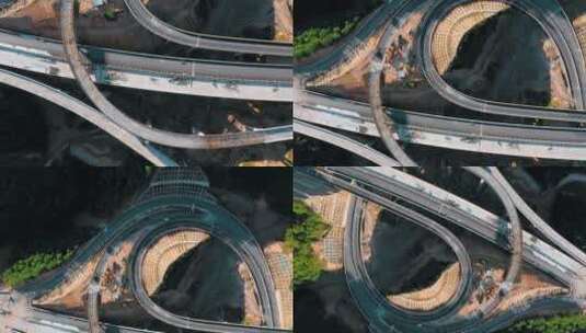 公路视频云南山区高速公路高架桥施工俯拍高清在线视频素材下载