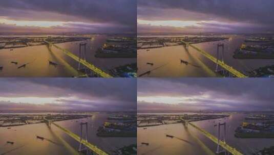 8K航拍广州南沙跨海大桥全景车流交通延时高清在线视频素材下载