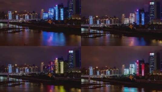 河边灯火通明闪烁的建筑高清在线视频素材下载