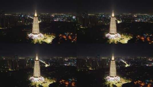 江苏常州天宁禅寺夜景航拍高清在线视频素材下载