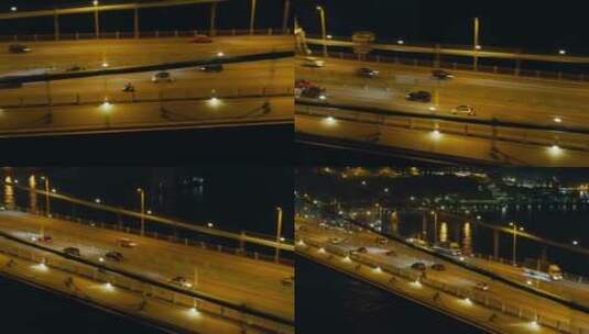 香港航拍青马大桥夜景车流高清在线视频素材下载
