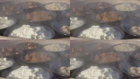 蒸笼中准备的大碗菜美食高清在线视频素材下载