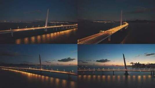 航拍深圳湾大桥夕阳夜景环绕长镜头高清在线视频素材下载