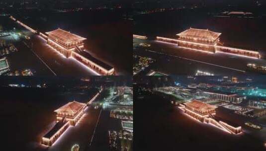 航拍西安大明宫夜景4K高清在线视频素材下载
