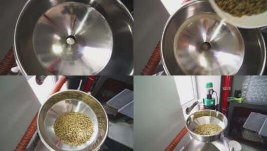 烘焙咖啡豆 加入烘焙机 4k.01高清在线视频素材下载