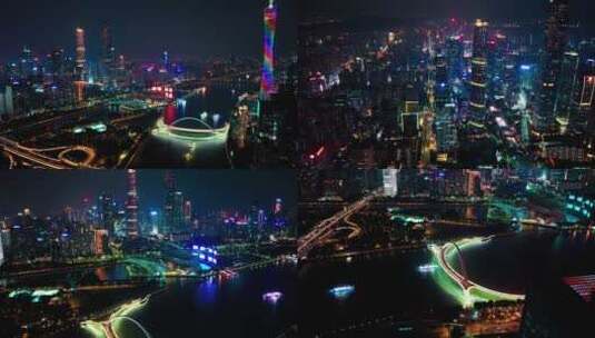 广州珠江新城和广州塔航拍夜景2022最新高清在线视频素材下载