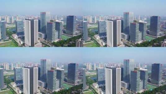 航拍山东淄博商务区现代建筑群背景 4k高清在线视频素材下载