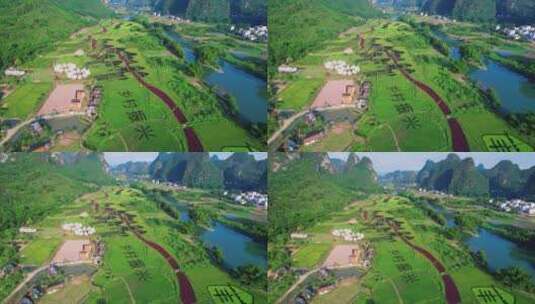 航拍桂林遇龙河流域3D稻田高清在线视频素材下载