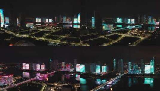 天津于家堡夜景航拍高清在线视频素材下载