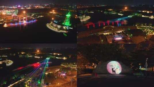 航拍郑州绿博园夜景-绿博之夜-1高清在线视频素材下载