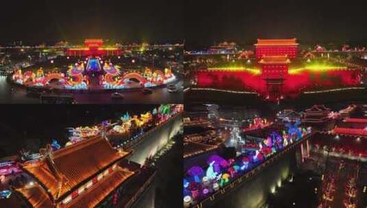西安城墙灯展兔年灯会春节过年灯会合集高清在线视频素材下载