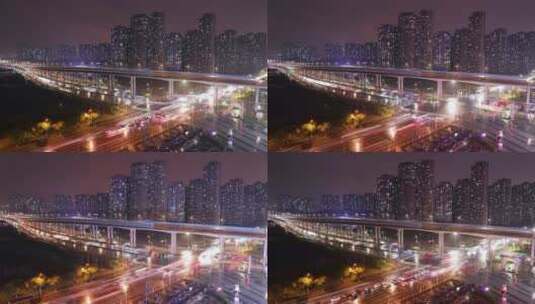 城市夜景车流航拍延时4k高清在线视频素材下载