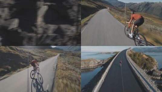 FPV航拍骑行骑自行车高清在线视频素材下载
