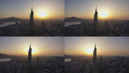 南京日出航拍紫峰大厦高清在线视频素材下载