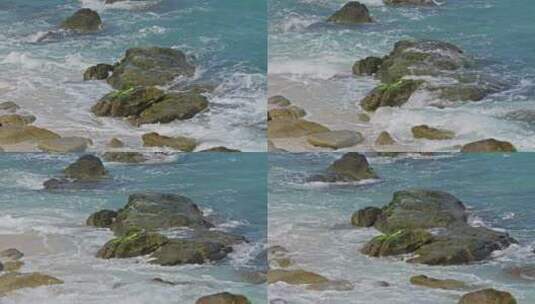 海浪慢镜头海浪拍打礁石高清在线视频素材下载