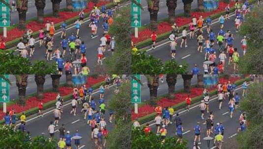 城市马拉松跑者慢动作高清在线视频素材下载