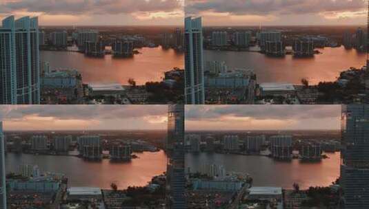 日落时分的海滨城市高清在线视频素材下载
