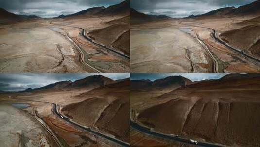 西藏旅游风光219国道盐碱地昆仑山高清在线视频素材下载