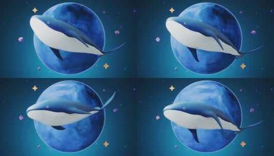 鲸鱼遨游在太空3D渲染高清在线视频素材下载