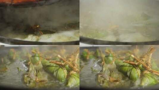 端午节农村大灶台煮粽子高清在线视频素材下载