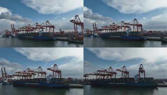 北部湾港钦州港区码头航拍货轮航拍高清在线视频素材下载