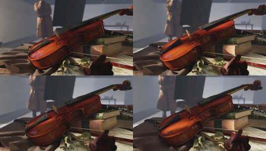 小提琴 黑管 乐器 油画高清在线视频素材下载