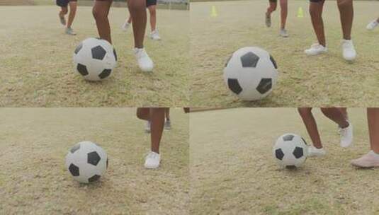 不同女孩在学校前踢足球的腿视频高清在线视频素材下载