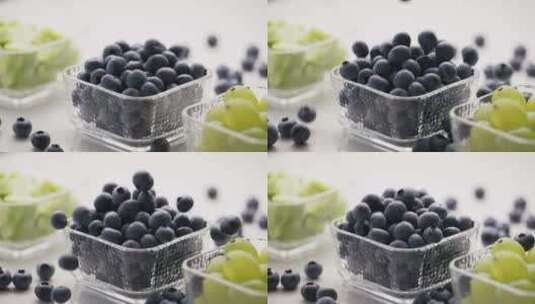 蓝莓掉落玻璃碗升格慢镜头高清在线视频素材下载