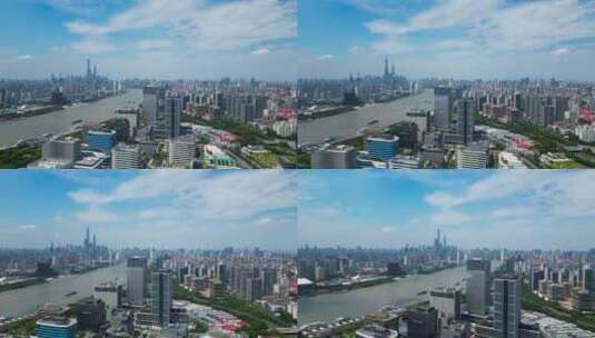 上海航拍陆家嘴金融城【超清】蓝天白云高清在线视频素材下载